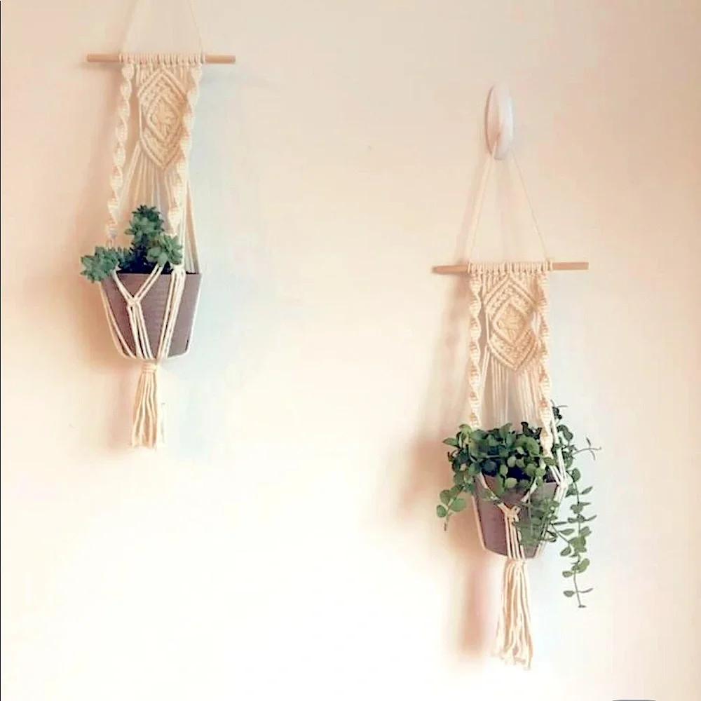 🪴🆕 2 Modern Home Decor Macramé bOhO Style Woven Fiber Artistry Plant Hanger🪴